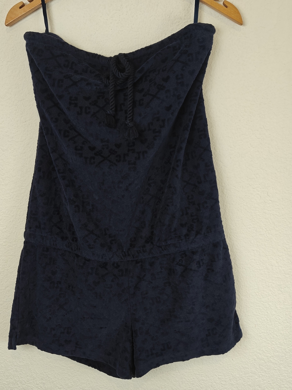 Juicy Couture Y2K Navy Terry Strapless Logo Romper | Soft Velour Vibes | Size S
